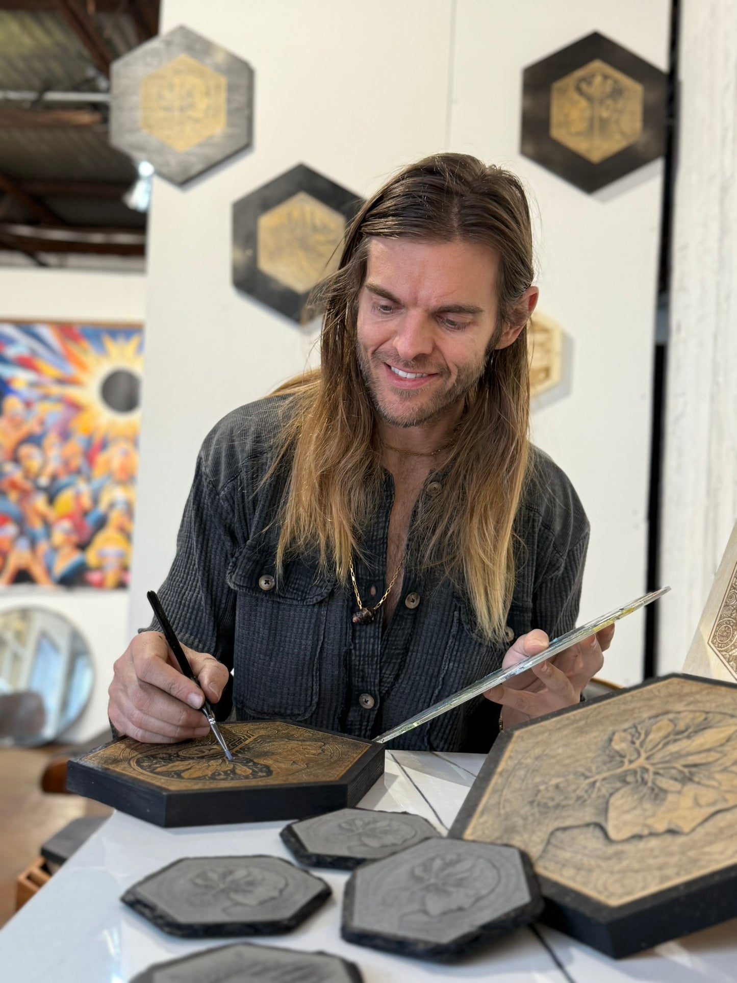 Jeremy Morton Hexagon — 11″ Signature Painted Wood-Burn Female (Limited Original)