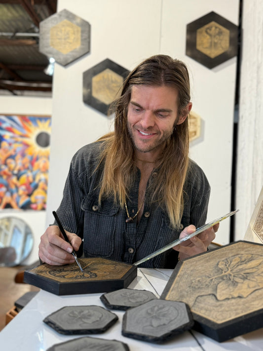 Custom Jeremy Morton Hexagon — 11″ Commission (Wood-Burn + Hand-Painted)