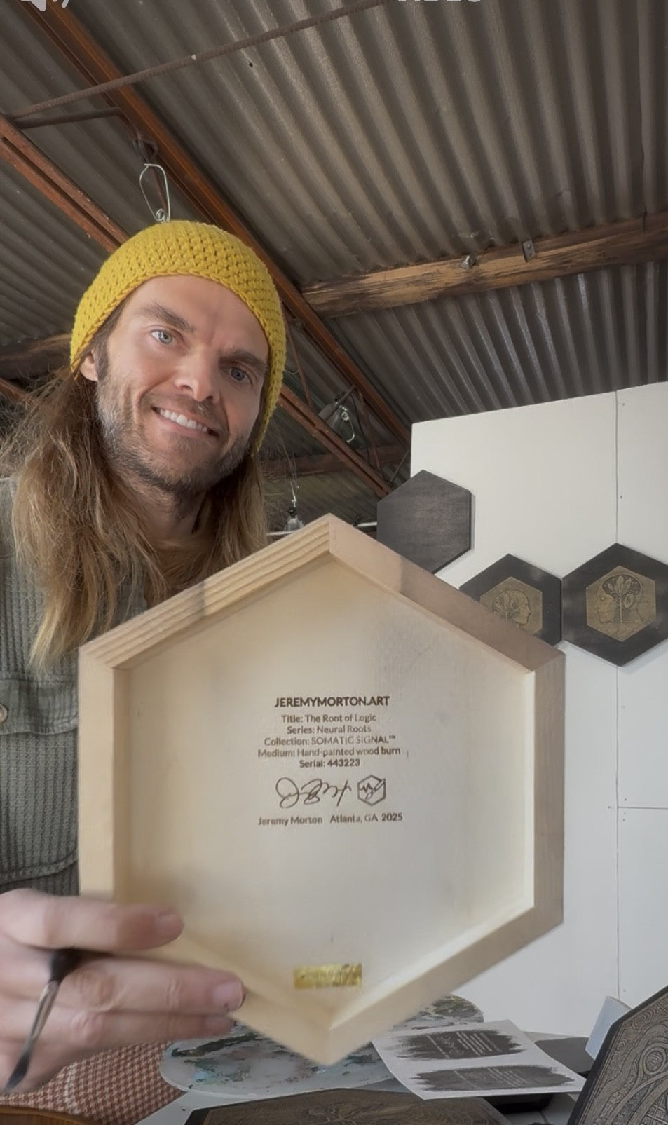 Jeremy Morton Hexagon — 11″ Signature Painted Wood-Burn Male (Limited Original)